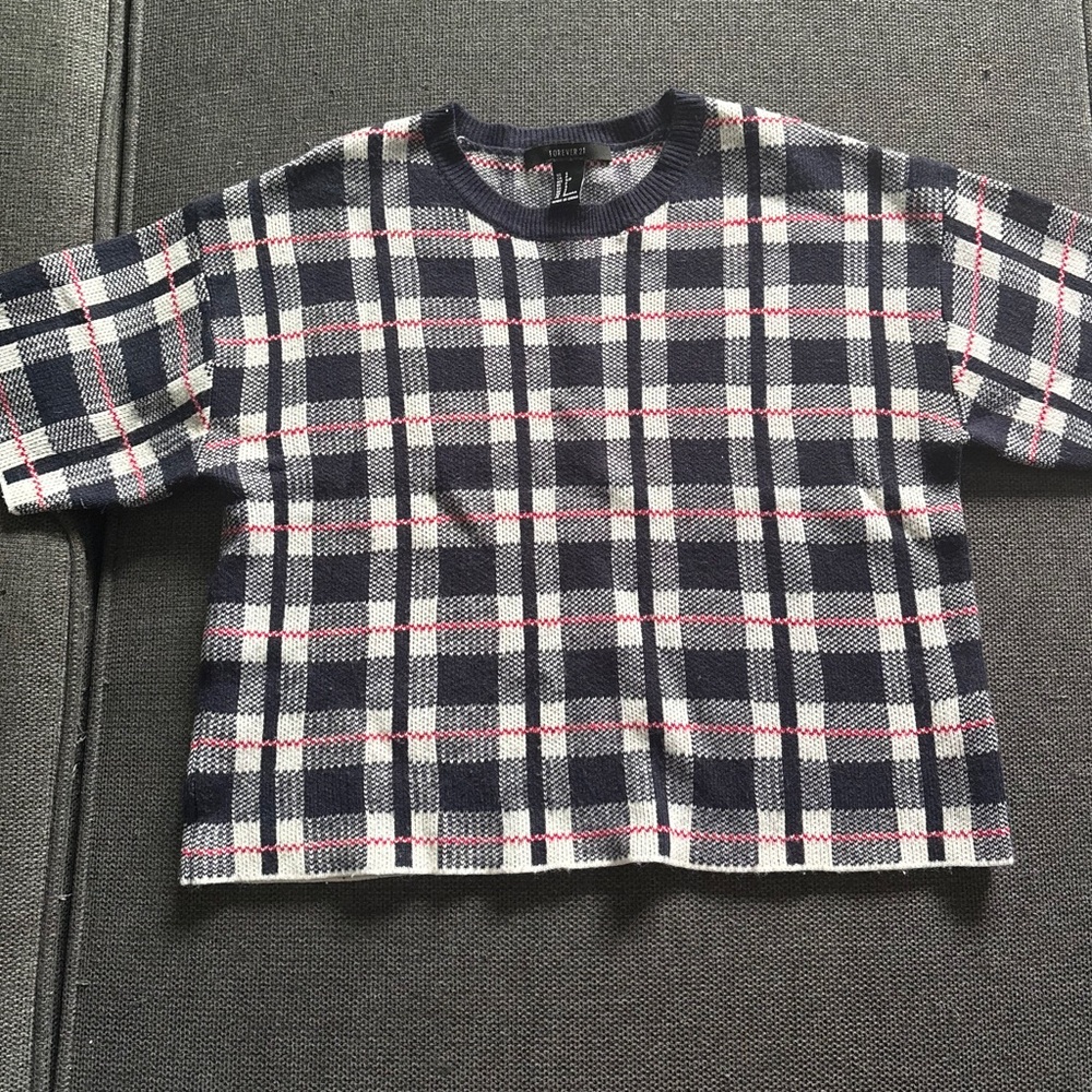 Forever 21 Plaid Crop Top - Navy, White, Red